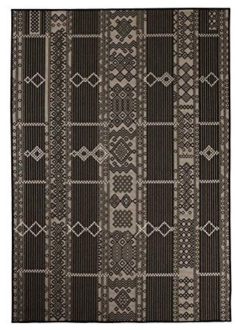 Outdoor Collection Geometric Pattern Bohemian Rug, Black, 5'3"x7'6"