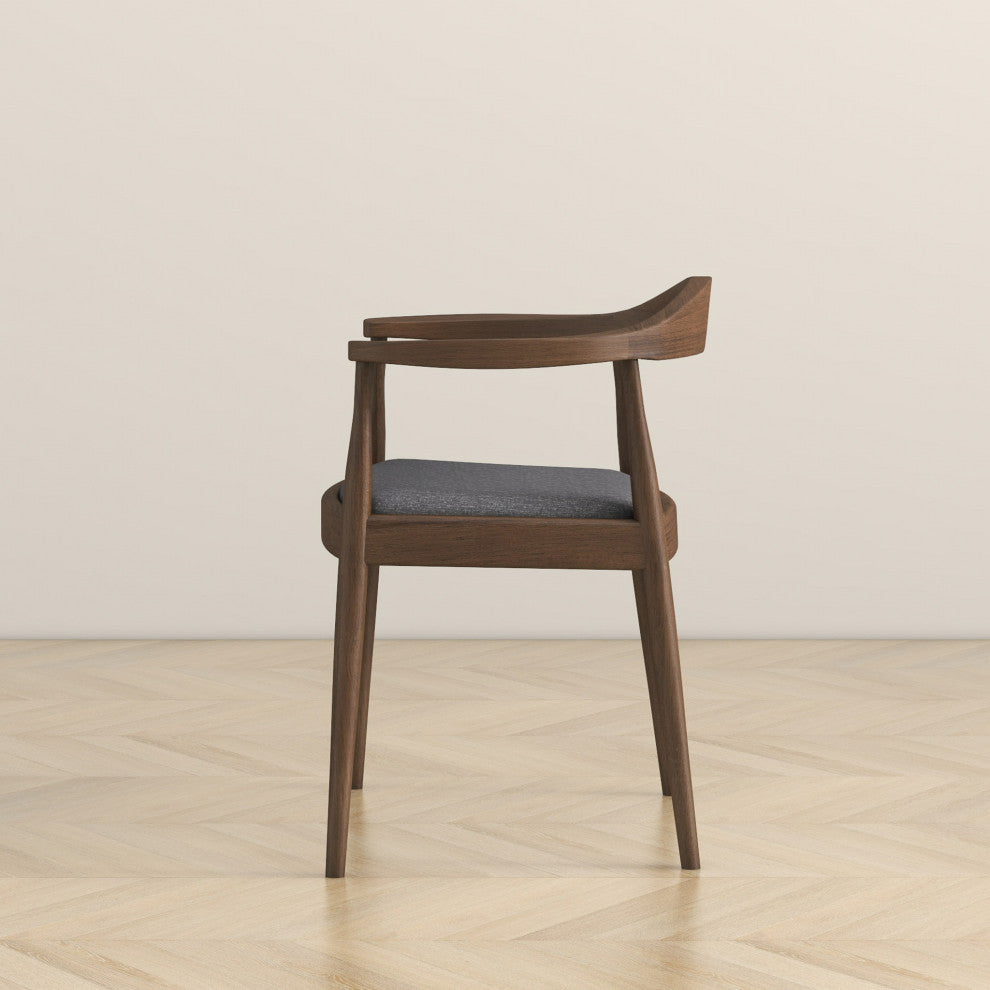 Freya Mid-Century Modern Solid Wood Upholstered Dining Chair, Grey