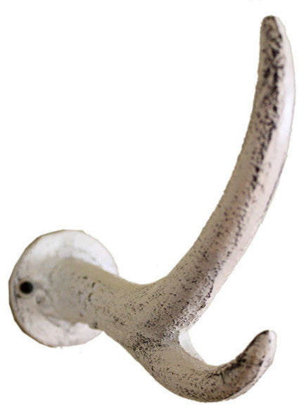 Whitewashed Cast Iron Antler Hook 5"