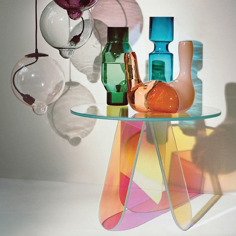 Clear Acrylic End Table Round Side Table Modern Accent Table Iridescent