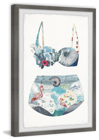 "Flamingo Shell Swimsuit" Framed Painting Print, 8"x12"