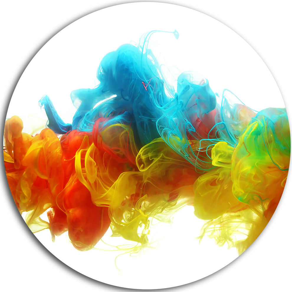Colorful Ink In Water, Abstract Large Disc Metal Wall Art, 11"