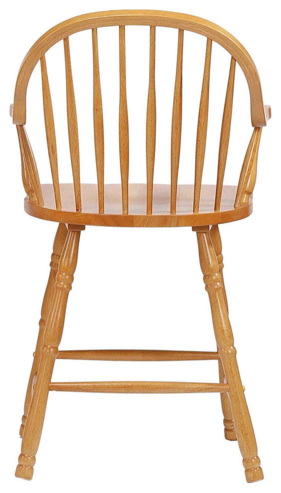Oak Selections 24" Windsor Barstool With Arms, Light Oak, Set of 2
