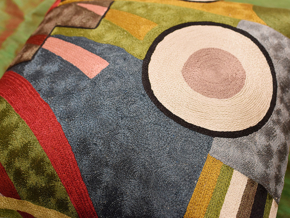 Kandinsky Soul Flood III Decorative Pillow Cover Silk Hand Embroidered 18x18"