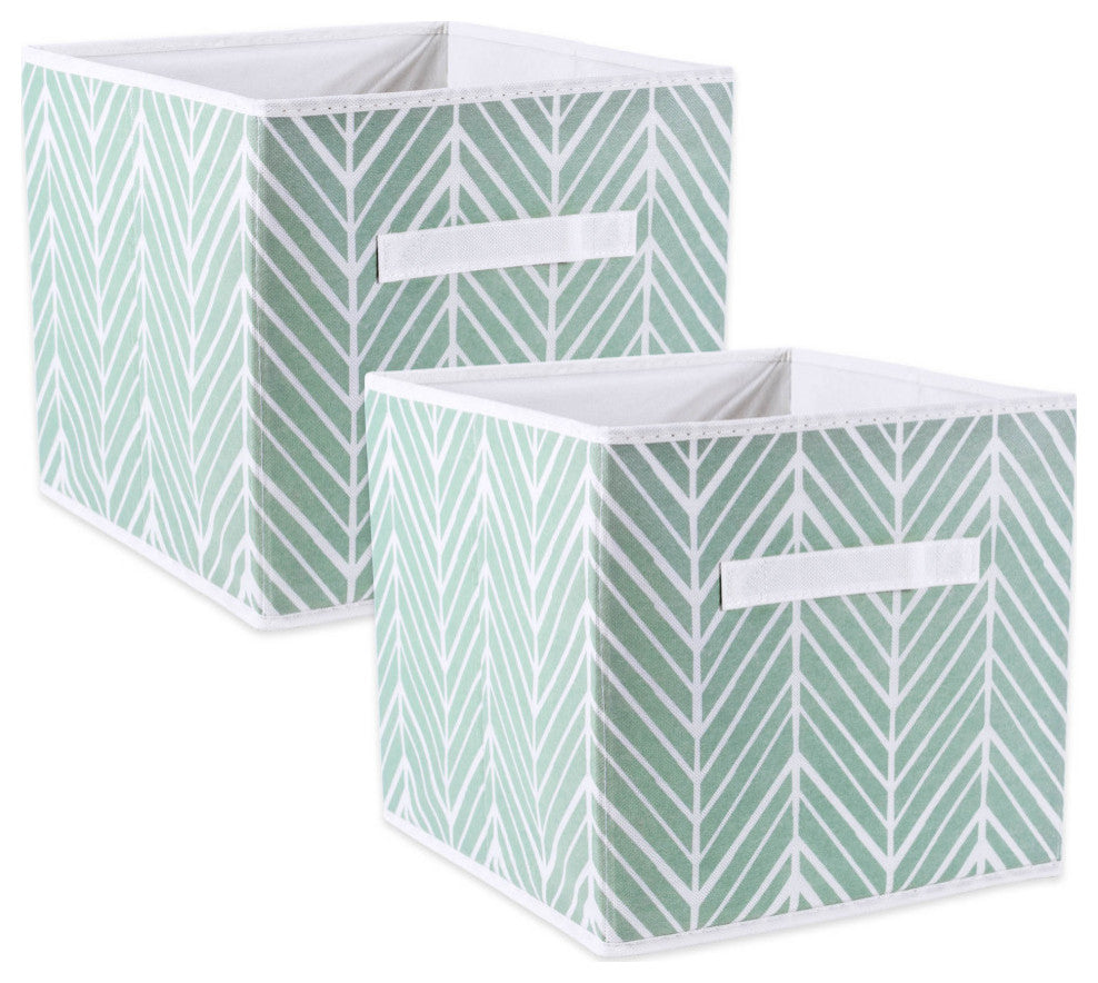 Nonwoven Polyester Cube Herringbone Mint Square 11"x11"x11", Set Of 2