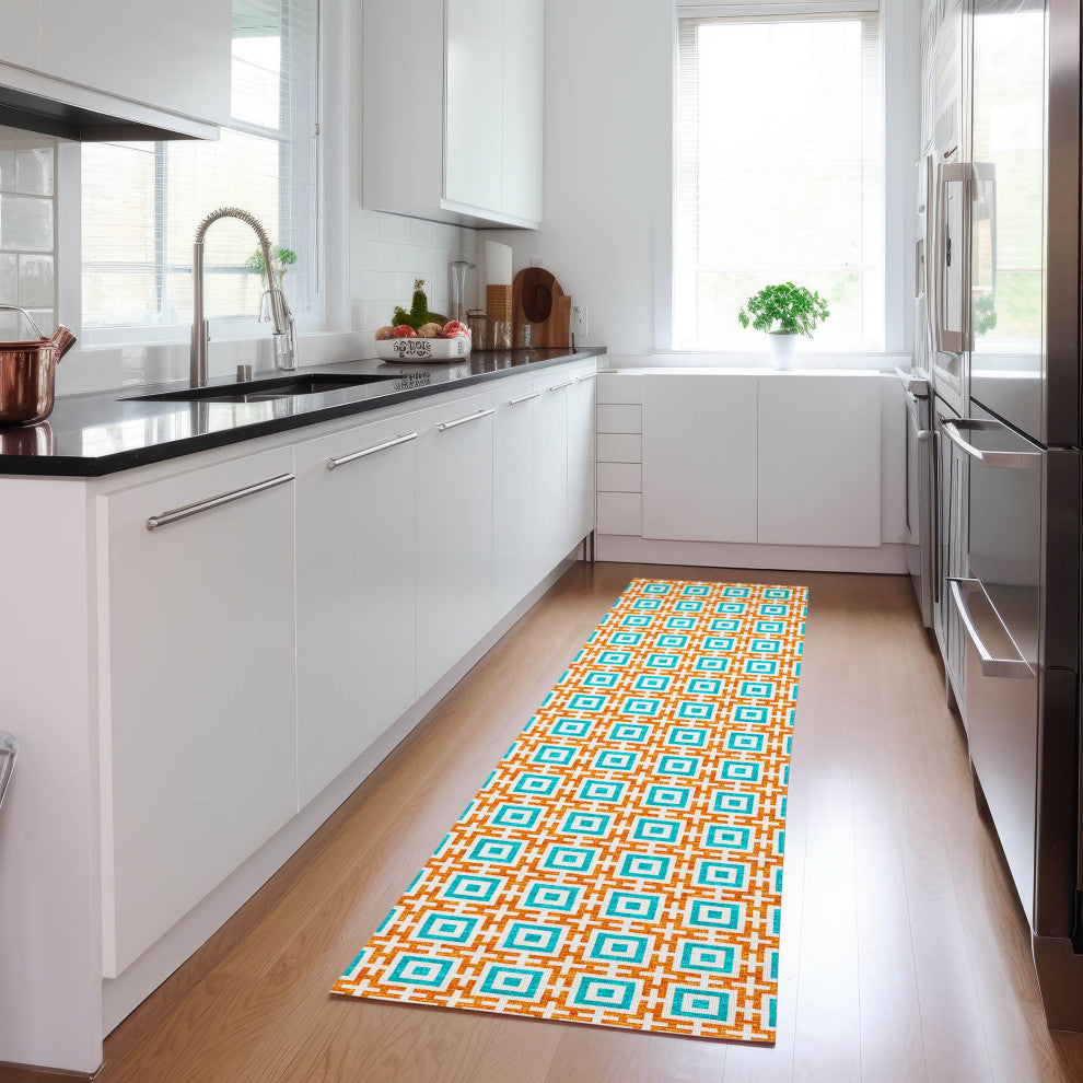 Indoor/Outdoor Marlo MO1 Orange Machine Washable 2'3" x 12' Rug