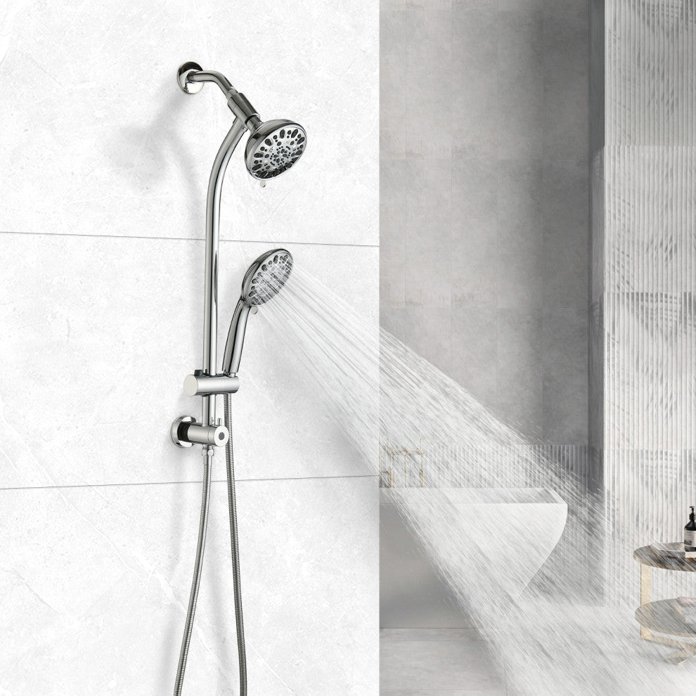 7 Spray Patterns Dual Shower Head with Slide Bar, Polished Chrome