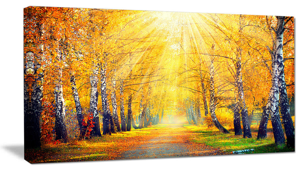 Yellow Autumn Trees in Sunray, Large Landscape Canvas Art Print, 32"x16"
