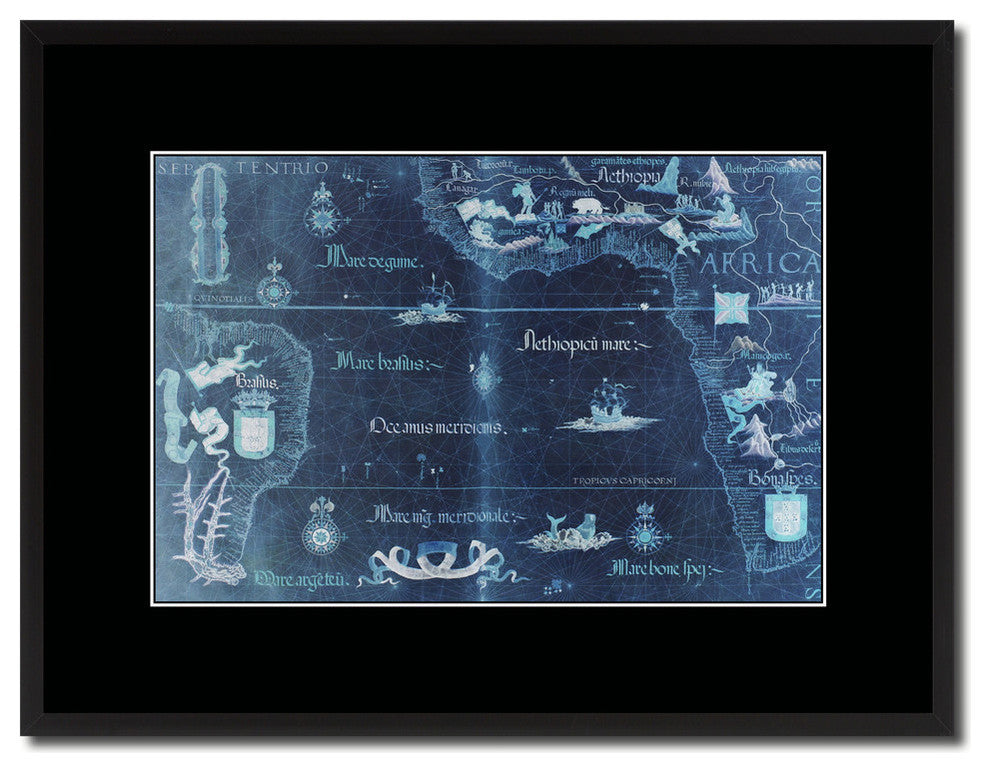Portolan Chart Vivid Map Print On Canvas With Black Frame, 16" X 21"