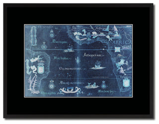 Portolan Chart Vivid Map Print On Canvas With Black Frame, 16" X 21"