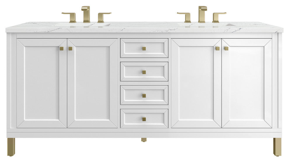 Chicago 72" Double Vanity, Glossy White, Ethereal Noctis Quartz