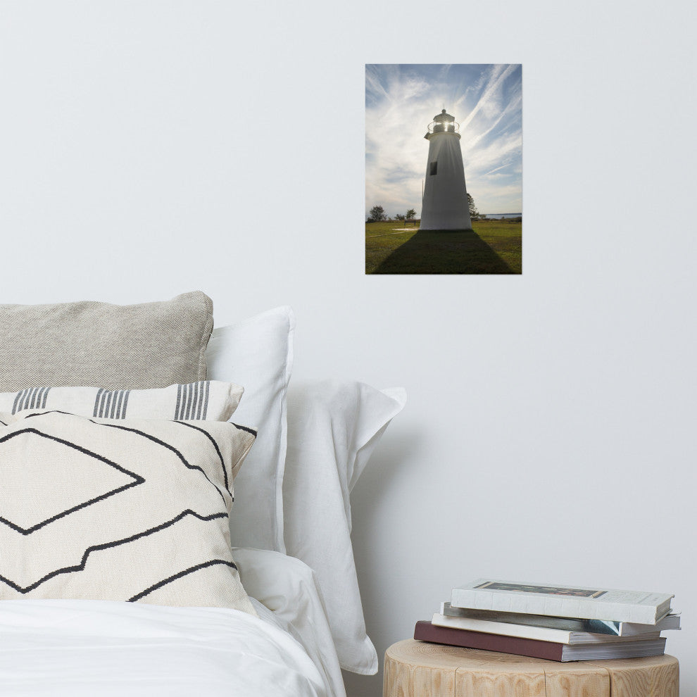 Turkey Point Lighthouse with Sun Flare Unframed Wall Art Prints, 12" X 16"