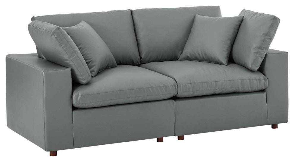 Commix Down Filled Overstuffed Vegan Leather Loveseat - Gray