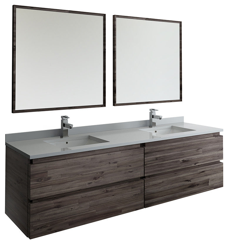Formosa Wall Hung Double Sink Modern Bathroom Vanity With Mirrors, 72"