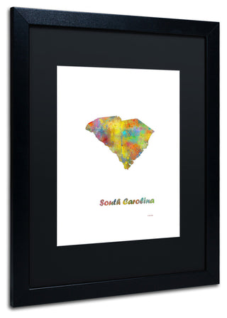 Watson 'South Carolina State Map-1' Art, Black Frame, 16"x20", White Matte