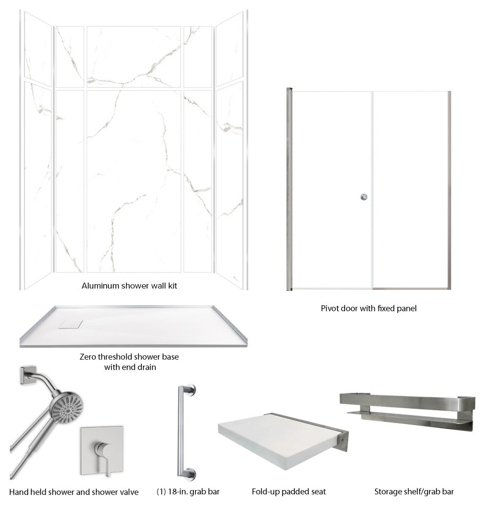 Transolid Titan 60" x 32" x 96" Walk" Shower Kit With End Drain