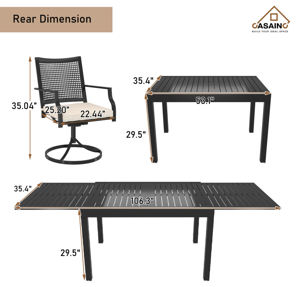 9 Piece Metal Frame Patio Dining Set, Aluminum Extendable Dining Table