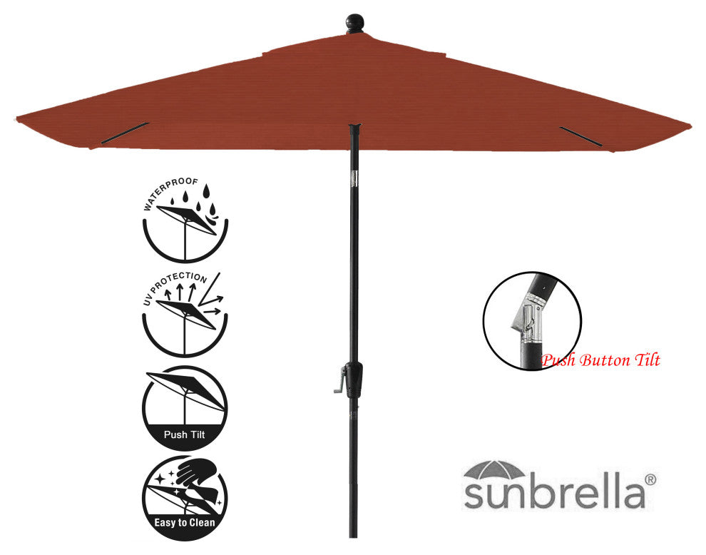 Pismo Dawn 9'x7' Rectangular Premium Push Tilt Market Umbrella, Black Frame, Ter