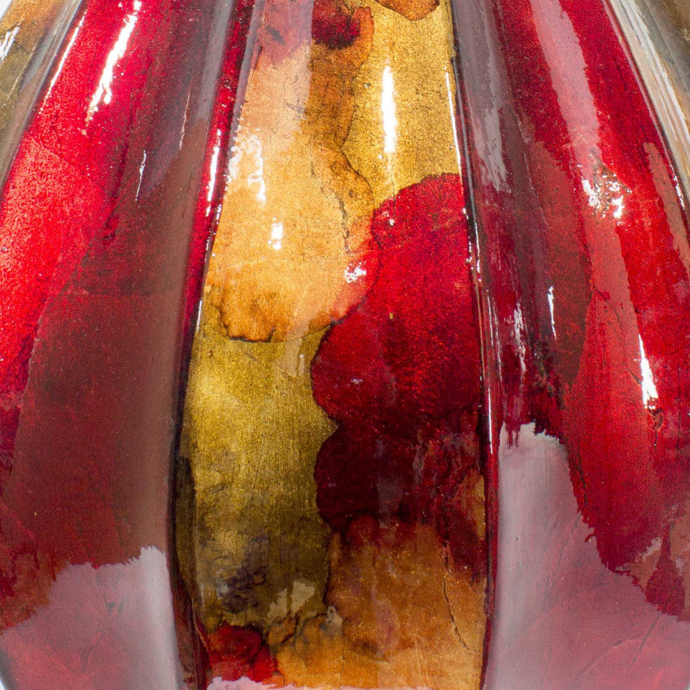 HomeRoots Kya Red Copper and Gold Foil and Lacquer Teardrop Vase