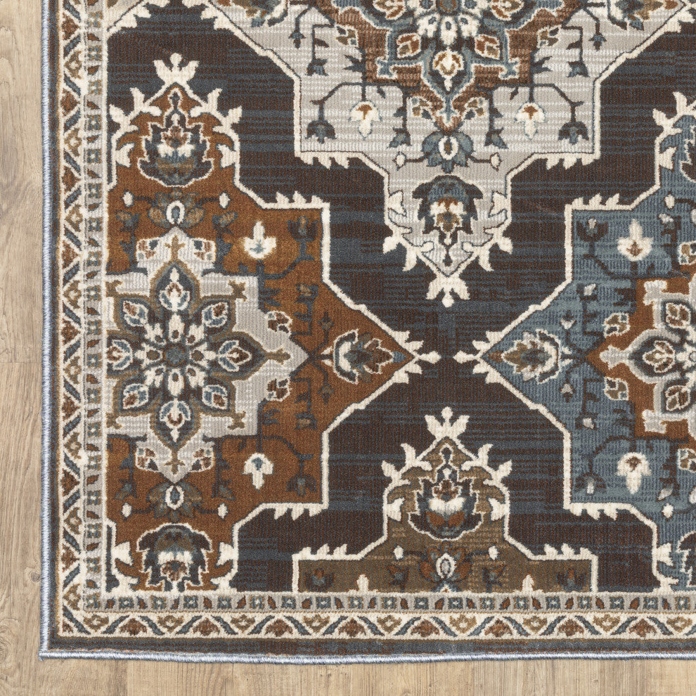 Emilia Panel Medallions Blue/ Rust Area Rug 9'10" x 12'10"