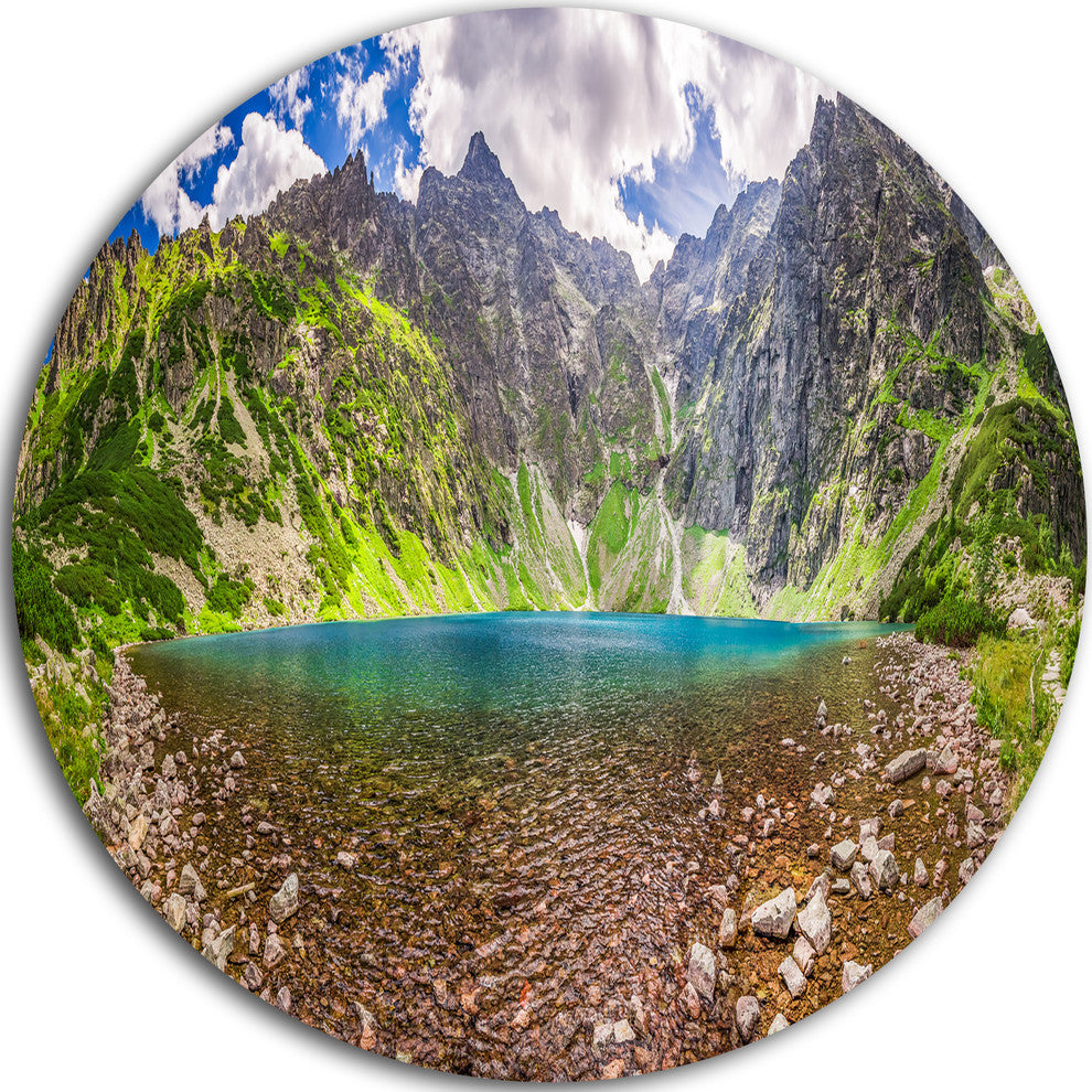 Tatra Mountains Lake Panoramic View, Landscape Disc Metal Wall Art, 38"