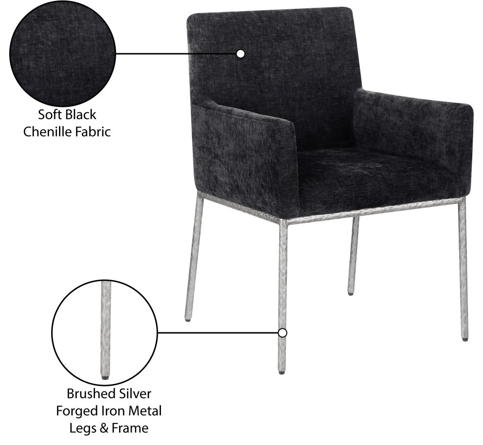 Reeves Upholstered Dining Chair, Black, Chenille , AC, Brushed Silver, Set of 2