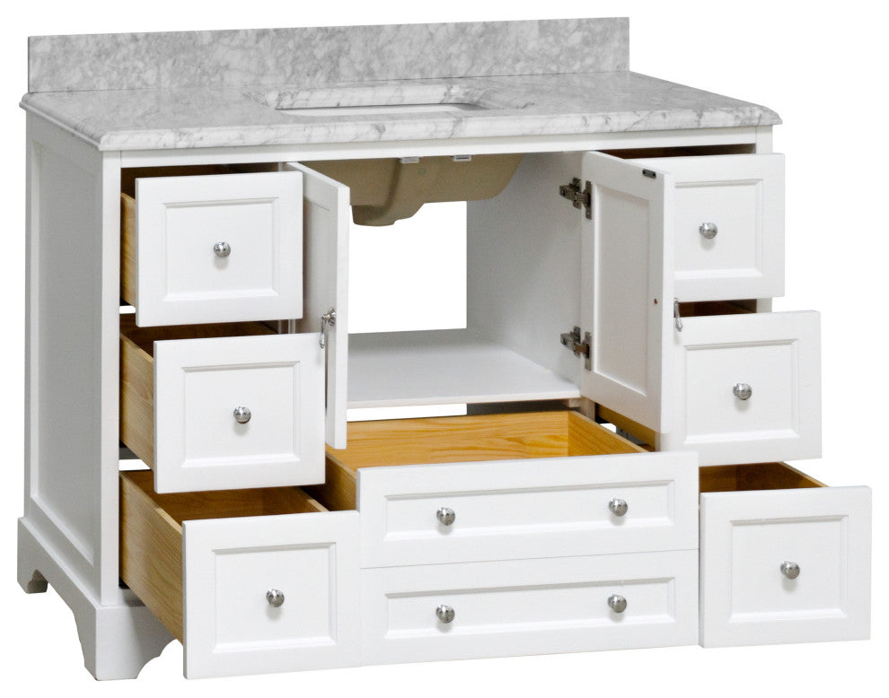 Madison 48" Bathroom Vanity, White, Carrara Marble