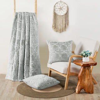 Tatami Faux Fur Throw Blanket & Pillow Shell Set, Silver