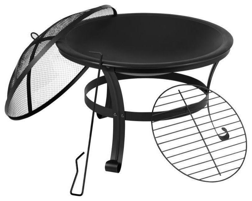 Savannah Set of 4 Outdoor Rocking Adirondack Chairs w/ 22" Round Fire Pit, Black