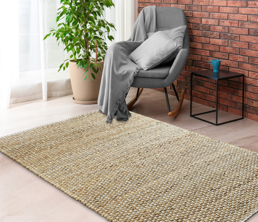 Indigo Stitching Organic Jute Area Rug, 9'x12'