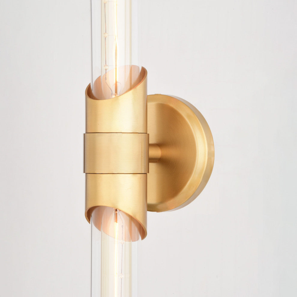 Webster 2 Light Gold Brass Bathroom Vanity Wall Sconce Fixture Clear Glass
