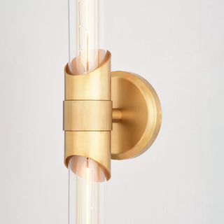 Webster 2 Light Gold Brass Bathroom Vanity Wall Sconce Fixture Clear Glass