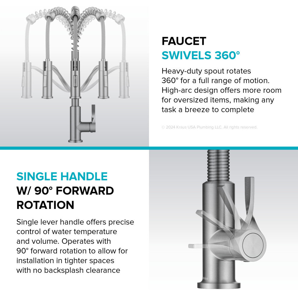 KRAUS Torak Commercial Style 2-Function 1-Handle Pull Down Kitchen Faucet SFBB