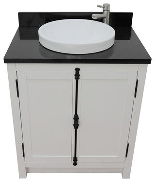 30" Single Vanity, Glacier Ash, Black Galaxy Top, Round Sink