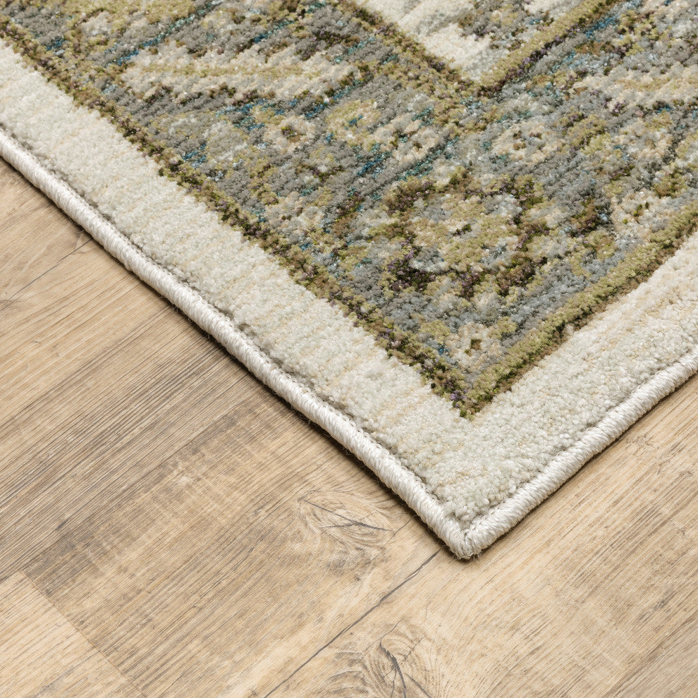 Adeline Vintage Borders Stone and Ivory Area Rug, 5'3"x7'3"