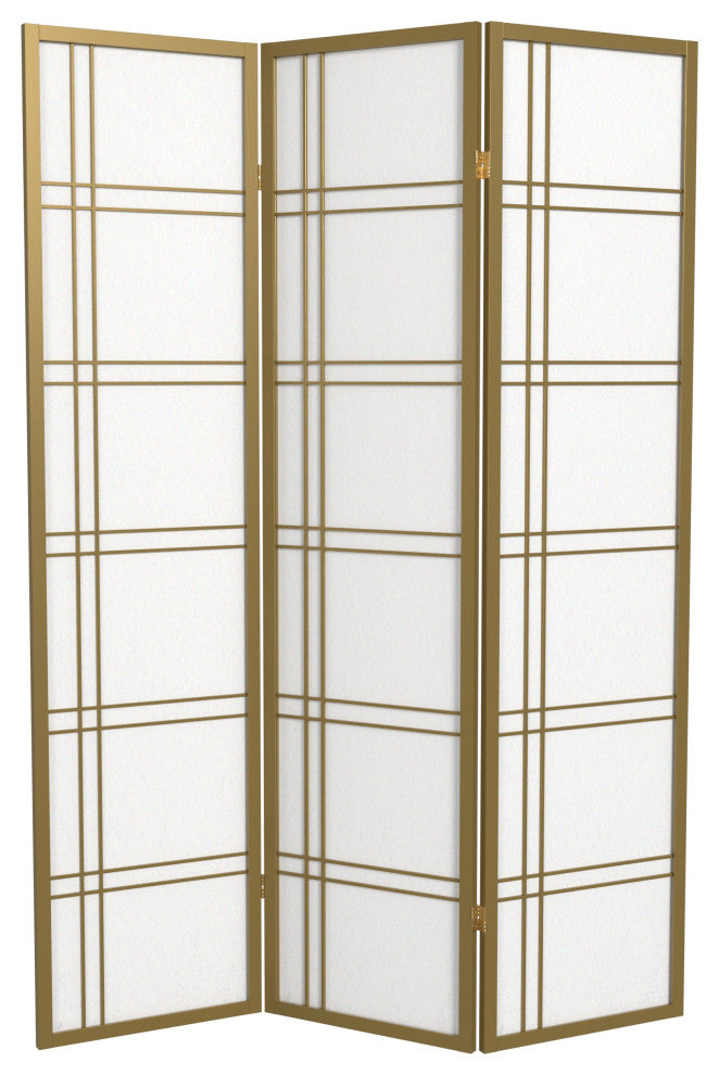 6' Tall Double Cross Shoji Screen, Special Edition, Gold, 3 Panels