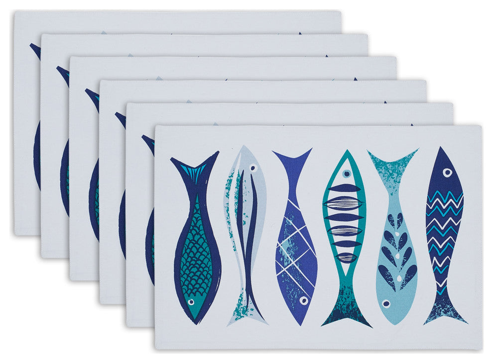 Blue Fish Placemat Set, 13x19 inches, 6 Piece