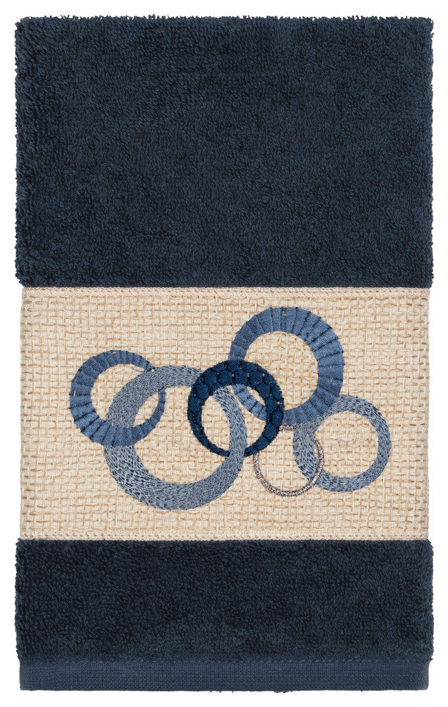 Linum Home Textiles Annabelle Embellished, Midnight Blue, Hand Towel, 4-Piece Se