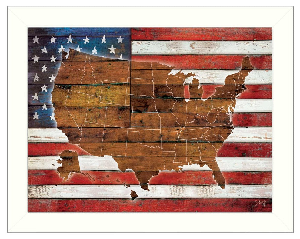 "American Flag USA Map" By Marla Rae, Printed Wall Art, White Frame