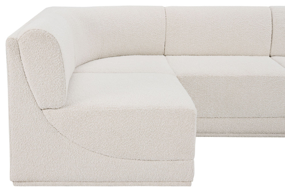 Ollie Black Boucle Fabric U-Shaped Modular Sectional, Cream, 9-Piece: 7 Armless Chair, 2 Corner Chair