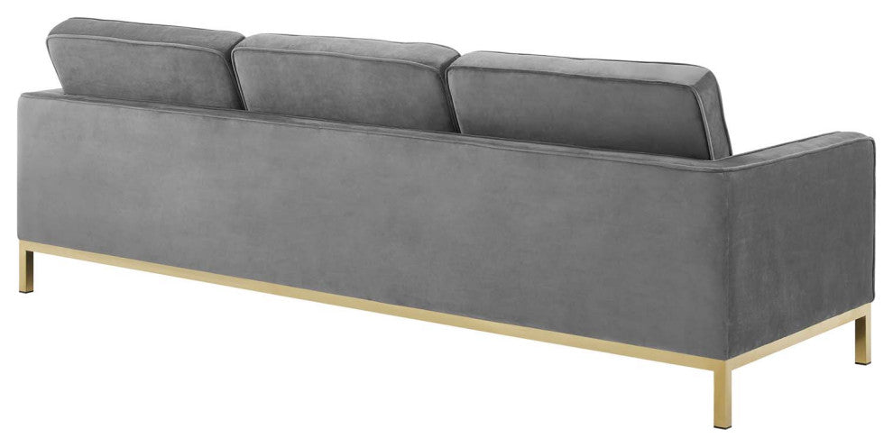 Armchair and Loveseat Sofa Set, Velvet, Gold Gray, Modern, Lounge