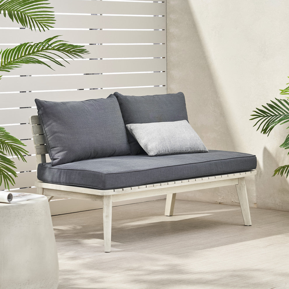 GDF Studio Boyle Outdoor Acacia Wood Loveseat, Weathered Gray