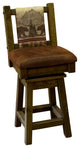 Barnwood Style Timber Peg Swivel Upholstered Barstool, Woodland Smoke, Bear Run and Palomino Tobacco, Counter Height