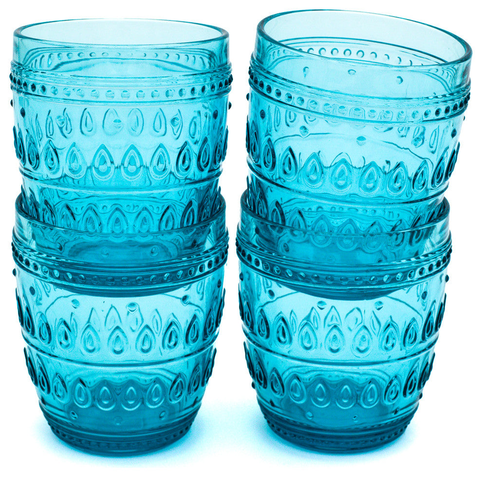 Fez Glass Old Fashion Set of 4, Turquoise