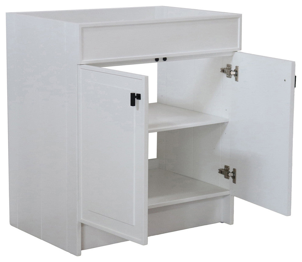 SmartFold 30" Single Sink Vanity Cabinet, White Finish, Black Hardware