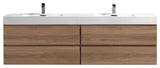 Bliss 72'' Wall Mount Double Sink Modern Bathroom Vanity, Honey Oak