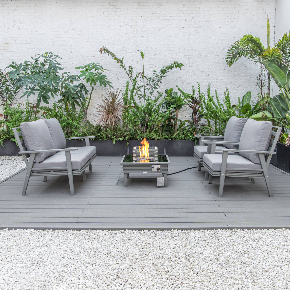 LeisureMod Walbrooke Gray Patio Conversation Set With Fire Pit, Gray