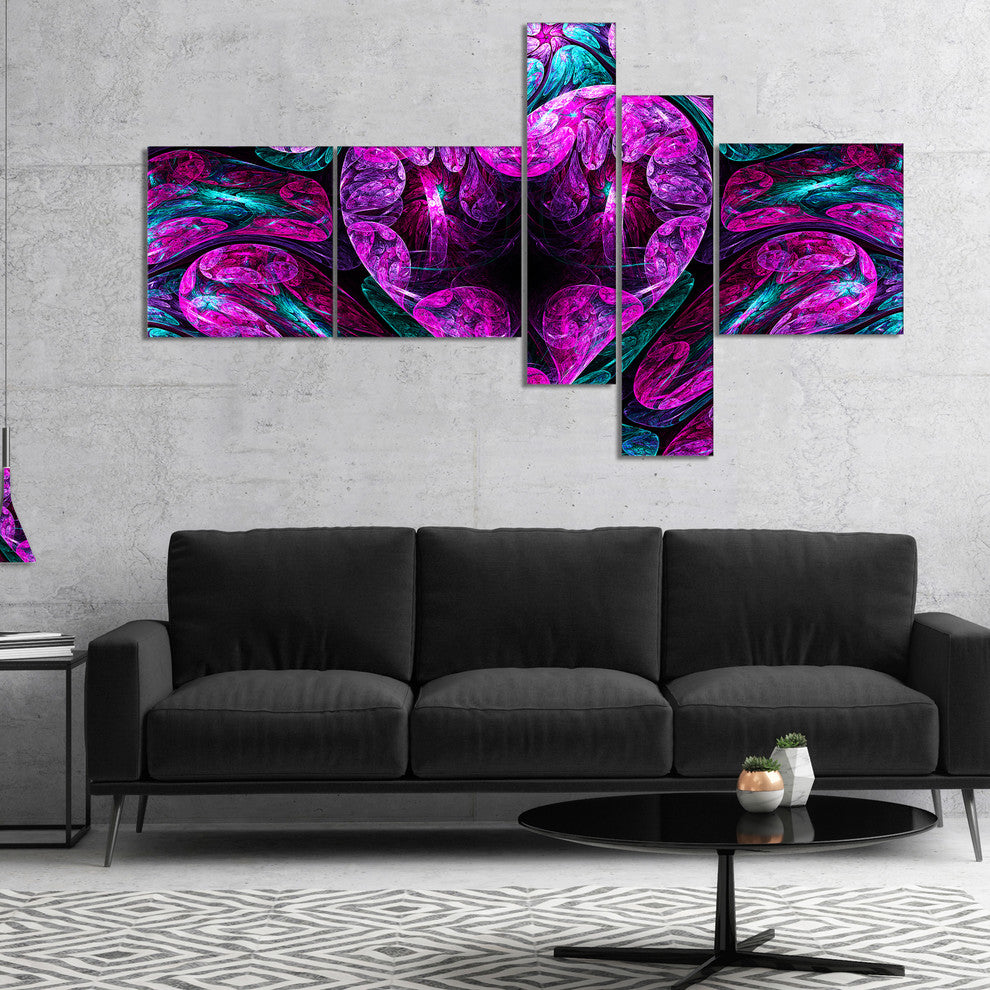 Purple Cold Mystical Heart, Floral Canvas Art Print, 60"x32", 5 panels