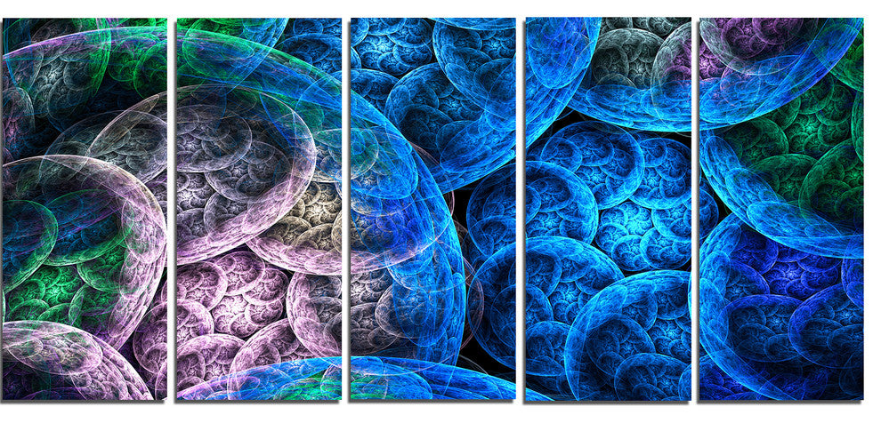 Dramatic Colorful Fractal Clouds, Abstract Canvas Art Print, 60"x28", 5 Panels