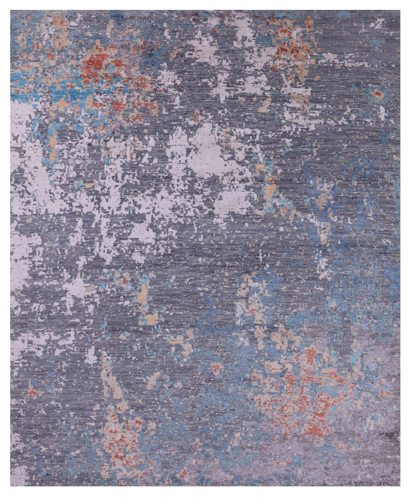8' 2" X 10' 2" Hand-Knotted Abstract Wool & Silk Rug - Q13518